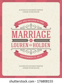 Wedding invitation card template vector vintage background. Retro typographic 