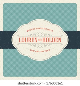 Wedding invitation card template vector vintage background. Retro typographic 
