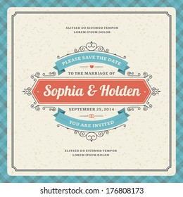 Wedding invitation card template vector vintage background. Retro typographic 