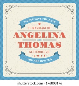 Wedding invitation card template vector vintage background. Retro typographic 