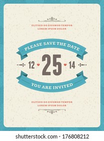 Wedding invitation card template vector vintage background. Retro typographic 