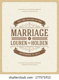 Wedding invitation card template vector vintage background. Retro flourish and calligraphic typographic design elements