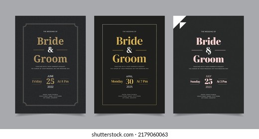 Wedding Invitation Card Template Vector Background, Collection of Pattern and Frame, Luxury Golden Invitation Layout Design