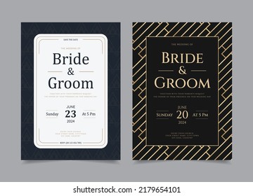 Wedding Invitation Card Template Vector Background, Collection of Pattern and Frame, Luxury Golden Invitation Layout Design