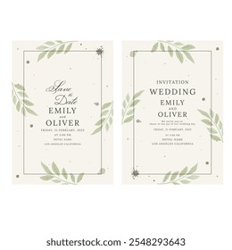Plantilla de tarjeta de invitación de Boda. Ilustración vectorial.