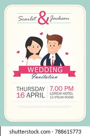 Wedding invitation card template vector illustration, wedding invitation card editable with background chevron, font, type, save the date cartoon set