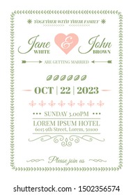 Wedding Invitation Card Template with vine boarder and calligraphy flourish in simple style