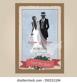 Wedding invitation card Template. Vintage design.