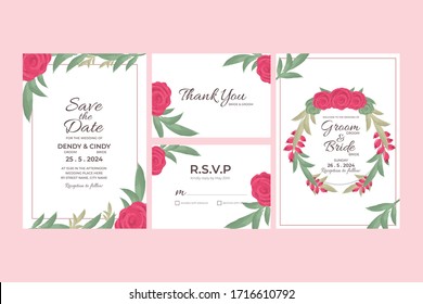 Wedding Invitation Card Template With Watercolor Floral Frame Decorations