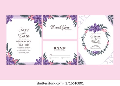 Wedding Invitation Card Template With Watercolor Floral Frame Decorations