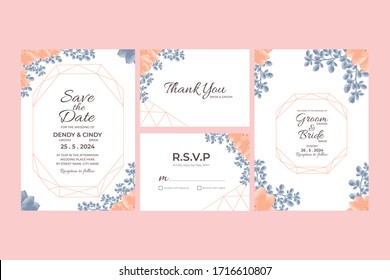 Wedding Invitation Card Template With Watercolor Floral Frame Decorations