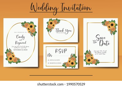 Wedding invitation Card Template Watercolor Sunflower Design.