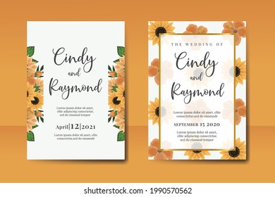 Wedding invitation Card Template Watercolor Sunflower Design.