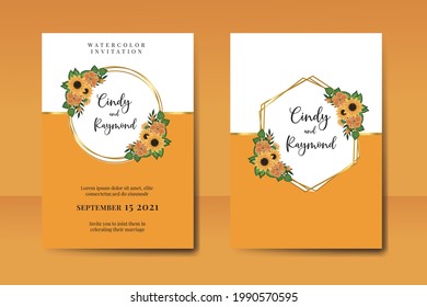 Wedding invitation Card Template Watercolor Sunflower Design.