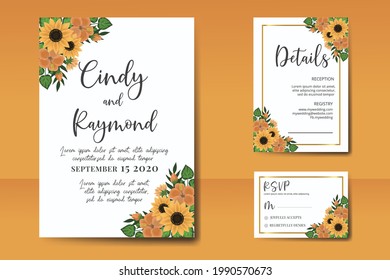 Wedding invitation Card Template Watercolor Sunflower Design.