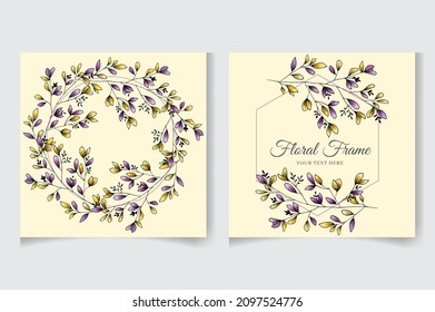 Wedding invitation card template with watercolor flowers, leaves. Elegant wedding cards, Floral Frame design , vector isolated and editable, square flyer, save the date, hand drawn Greeting Card.