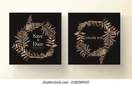 Wedding Invitation Card Template With Watercolor Brown Leaves