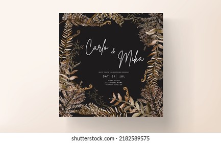 Wedding Invitation Card Template With Watercolor Brown Leaves