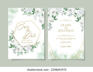 wedding invitation card template with  white floral