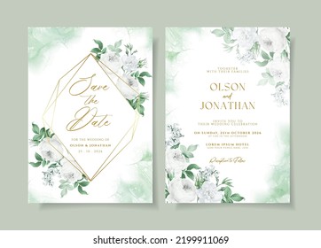 wedding invitation card template with  white floral