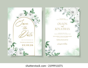 plantilla de tarjeta de invitación de boda con flor blanca