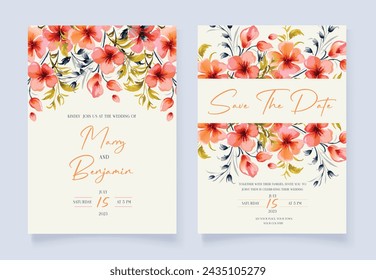wedding invitation card template with wild flowers