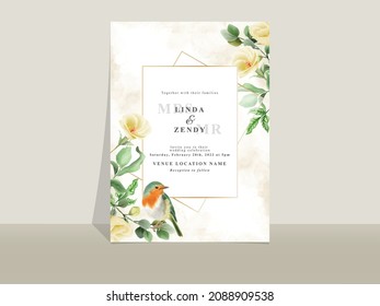 Plantilla de la tarjeta de invitación de boda tema de flores amarillas