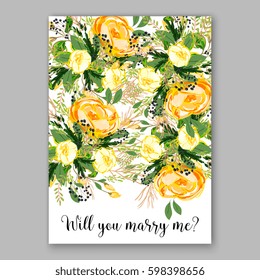 Wedding invitation card Template Yellow rose Floral  Printable Gold Bridal Shower Invitation Suite Boho Flower wreath 