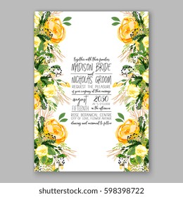 Wedding invitation card Template Yellow rose Floral  Printable Gold Bridal Shower Invitation Suite Boho Flower wreath 