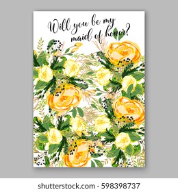 Wedding invitation card Template Yellow rose Floral  Printable Gold Bridal Shower Invitation Suite Boho Flower wreath 