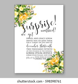 Wedding Invitation Card Template Yellow Rose Floral  Printable Gold Bridal Shower Invitation Suite Boho Flower Wreath 