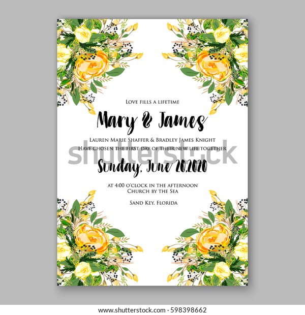 Wedding Invitation Card Template Yellow Rose Stock Vector (Royalty Free ...