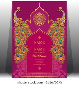 Wedding Invitation Card Templates Gold Peacock Stock Vector (Royalty ...