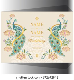 Wedding Invitation Card Templates Gold Peacock Stock Vector (Royalty ...