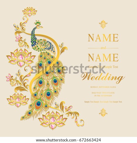 Wedding Invitation Card Templates Gold Peacock Stock Vector Royalty