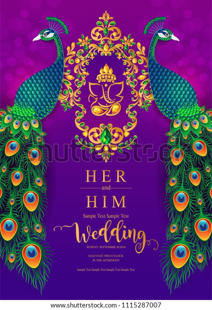 Wedding Invitation Card Templates Gold Peacock Stock Vector (Royalty ...