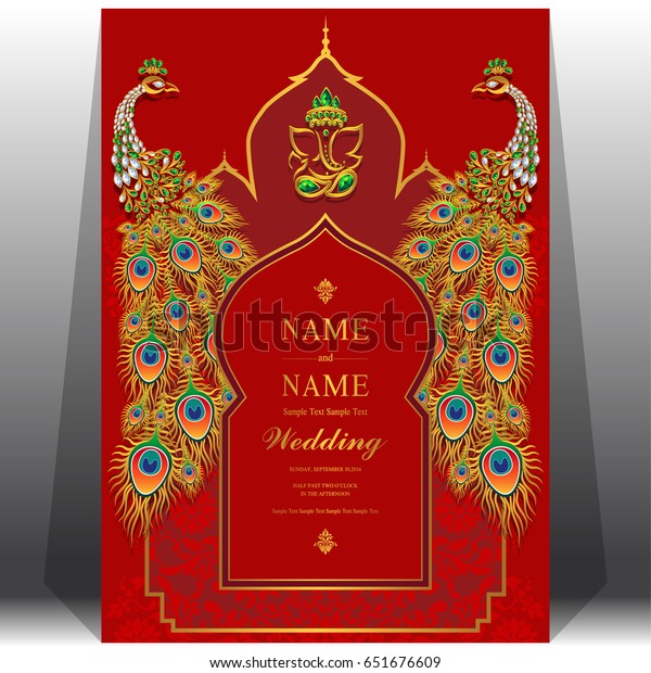 Wedding Invitation Card Templates Gold Peacock Stock Vector Royalty Free 651676609 8594