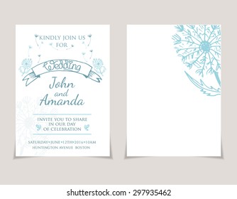 Wedding invitation card templates with hand drawn dandelion .Vector