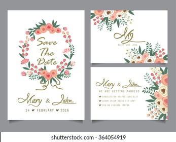wedding invitation card templates, love and valentine day. can be use for party invitation, banner, web page design element or holiday greeting card. vector illustration