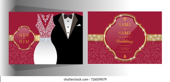 wedding Invitation card templates with man and women in wedding dress on paper color.