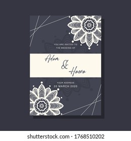 Wedding Invitation card templates with mandala ornaments and dark on background color.