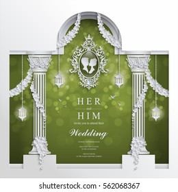 wedding Invitation card templates with Paper cut and craft style. on paper color.