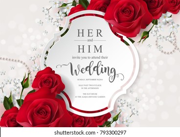 wedding Invitation card templates with realistic of beautiful flower on background color. Vector Eps.10