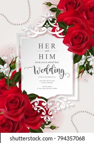 wedding Invitation card templates with realistic of beautiful flower on background color. Vector Eps.10