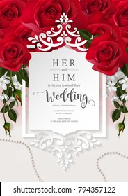 wedding Invitation card templates with realistic of beautiful flower on background color. Vector Eps.10