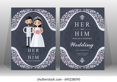 Wedding Invitation card templates set with pastel color patterned and crystals on paper background.