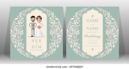 Wedding Invitation card templates set with pastel color patterned and crystals on paper background.