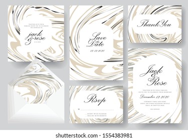  Wedding Invitation Card, Thank you Card, rsvp, posters, modern card Design Set, Trendy Marble background, Marbling texture design in navy blue, Marble Texture