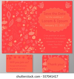 Wedding invitation card, thank you card, save the date card. Abstract  floral pattern. Text place in frame. vector greeting card with tiny flower
