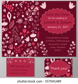 Wedding invitation card, thank you card, save the date card. Abstract  floral pattern. Text place in frame. vector greeting card with tiny flower